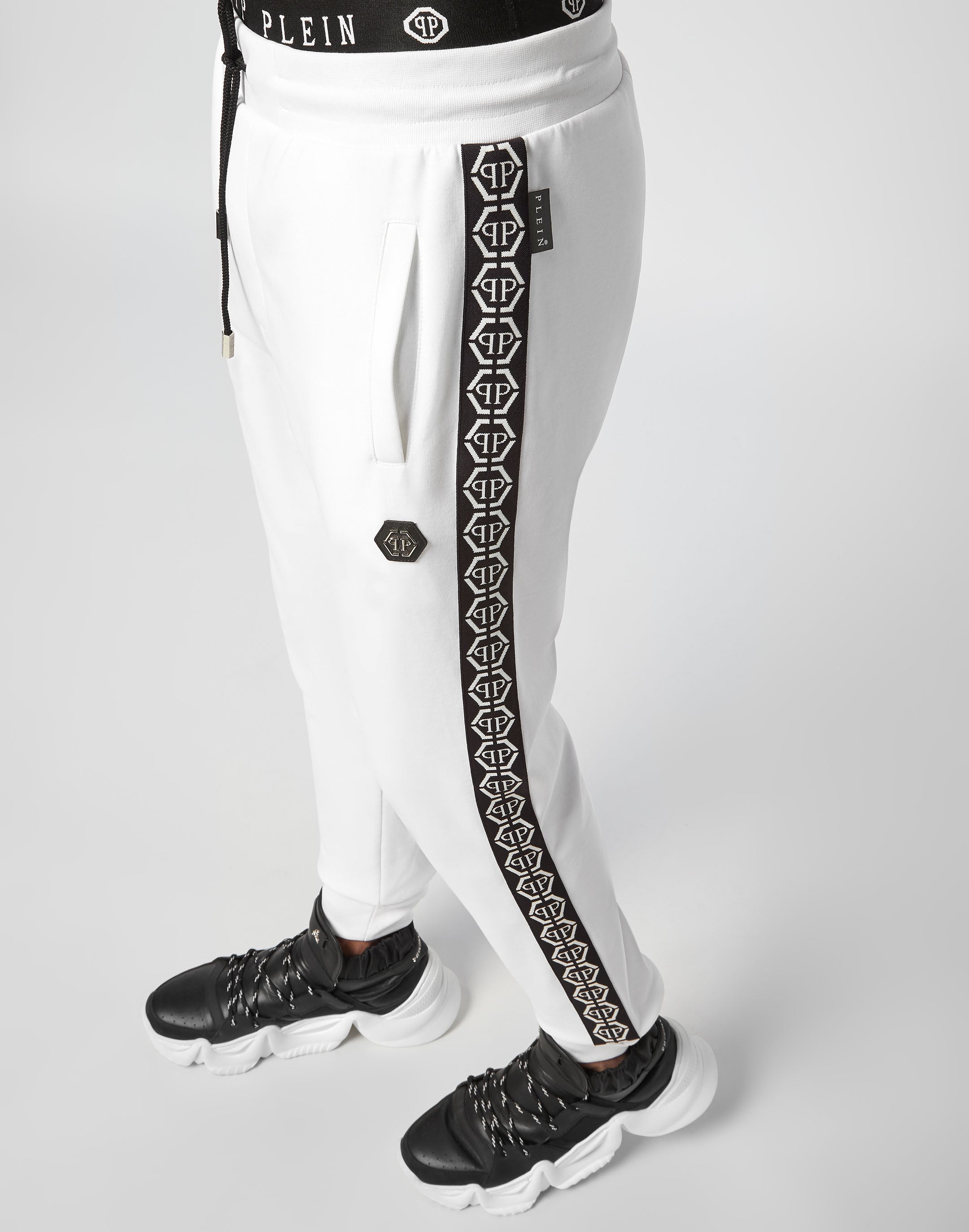White Joggers with black on side