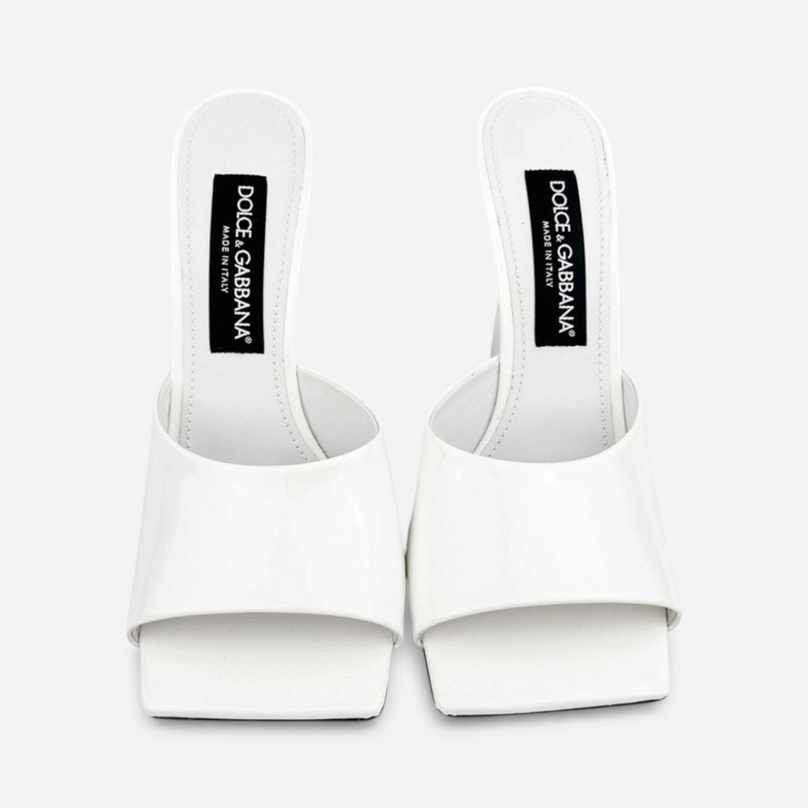 Dolce & Gabbana White Patent Calfskin Square‑Toe Mules – Women’s EU 39 NIB