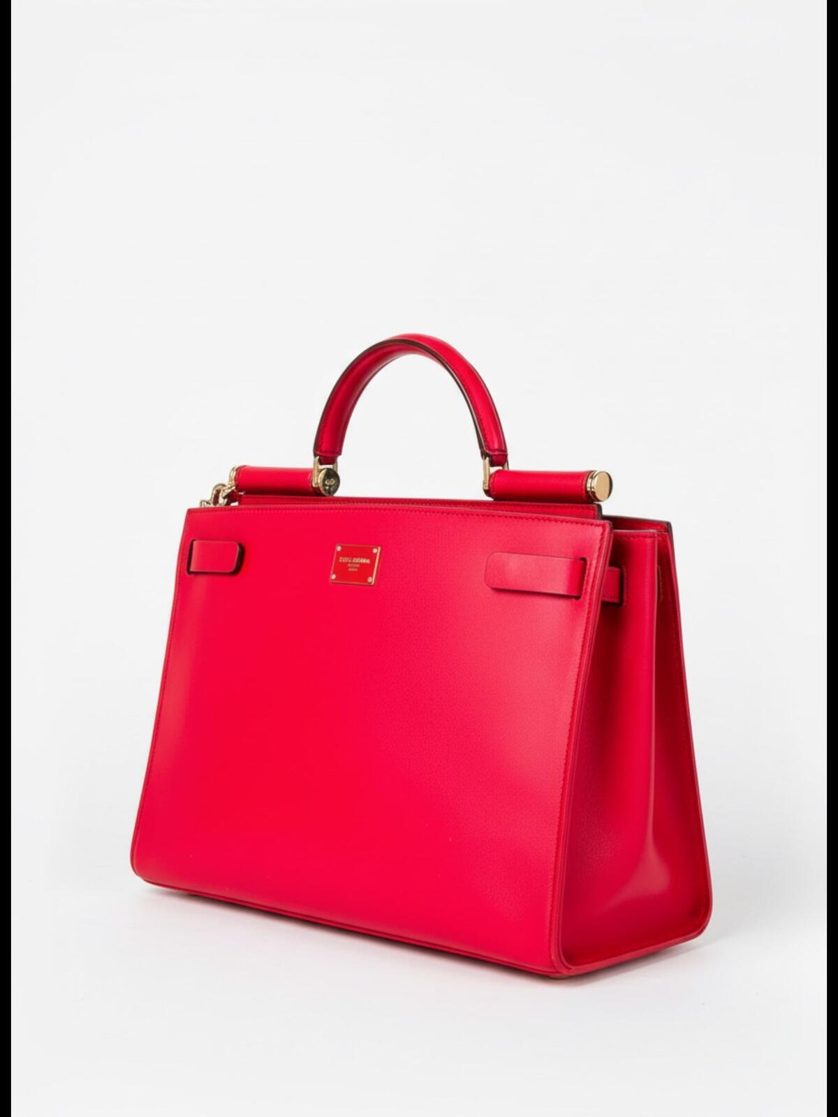 Dolce & Gabbana Sicily 62 Red Leather Top Handle Bag NWT
