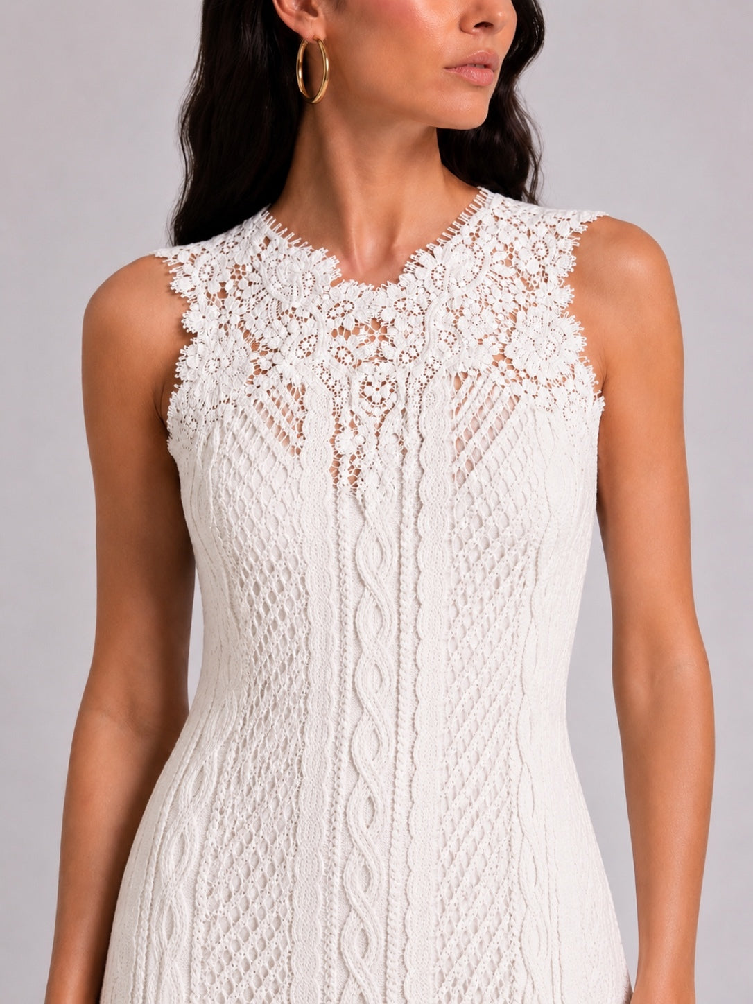 Ermanno Scervino Knit Tulle Lace Pencil Midi Dress Ivory IT 44 US 8 | NWT