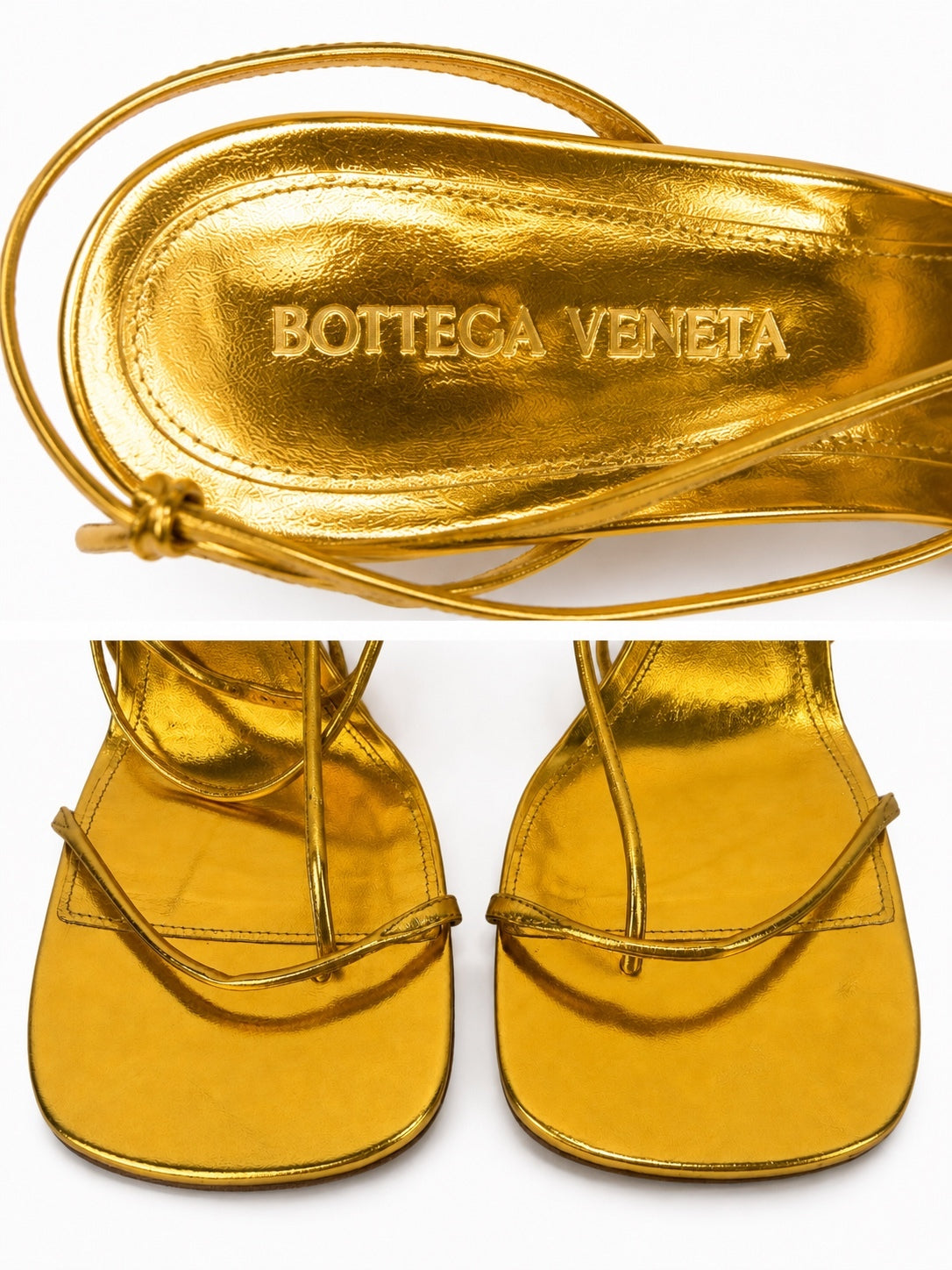 Bottega Veneta Metallic Gold Leather Strappy Sandals EU 40 | NIB