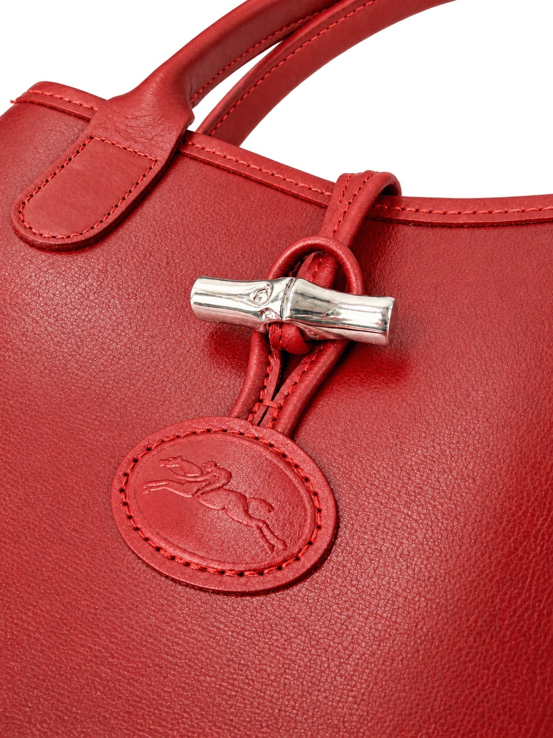 Longchamp Le Roseau Vintage Red Leather Top Handle Tote Bamboo Clasp – view 2