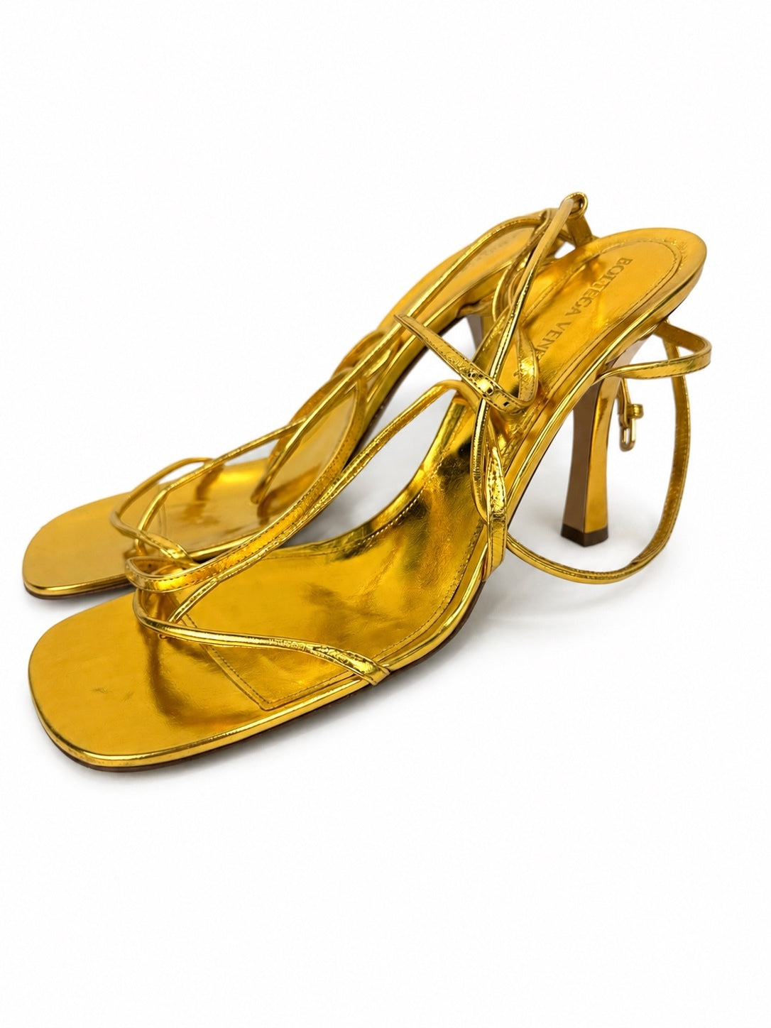 Bottega Veneta Metallic Gold Leather Strappy Sandals EU 40 | NIB