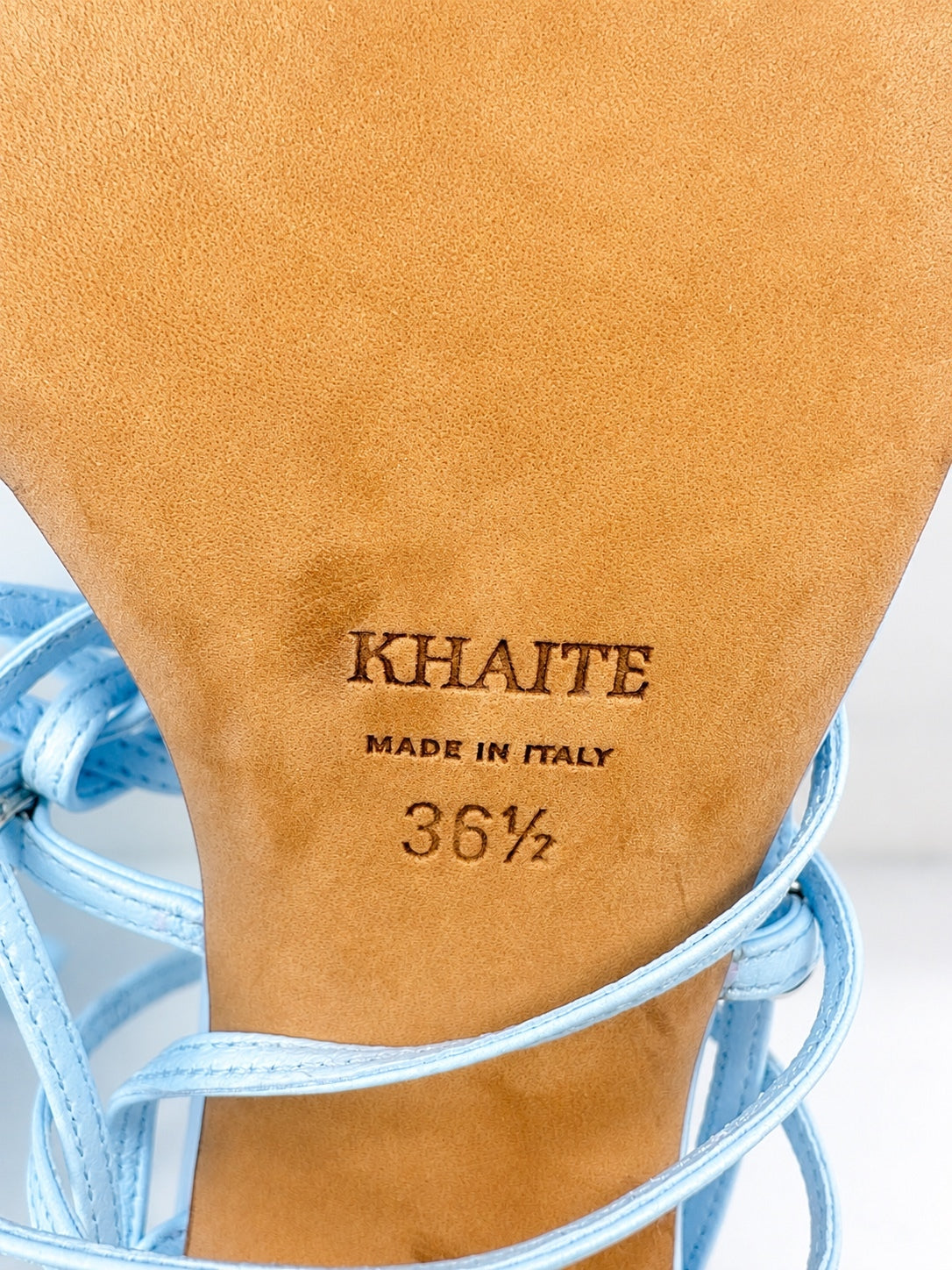 KHAITE Marion Leather Strappy Sandals Baby Blue EU 36.5 US 6.5 | NIB