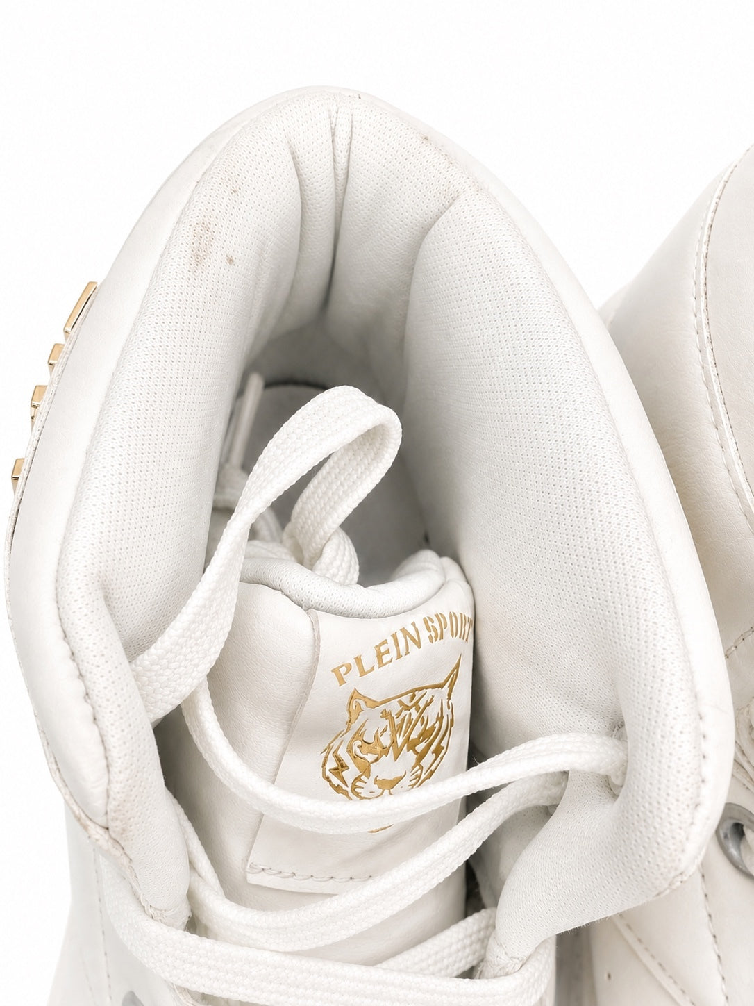 Philipp Plein Sport High Top Sneakers White Gold Logo DIPS992 EU 40 | NWB
