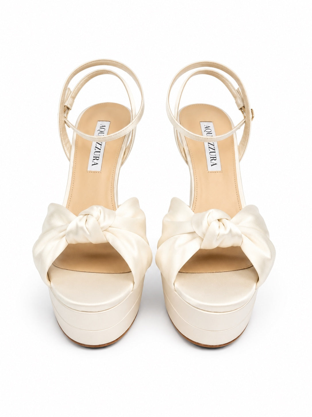 Aquazzura Cupid Bridal Plateau 130 White Satin Bow Platform Heels EU38 | NIB
