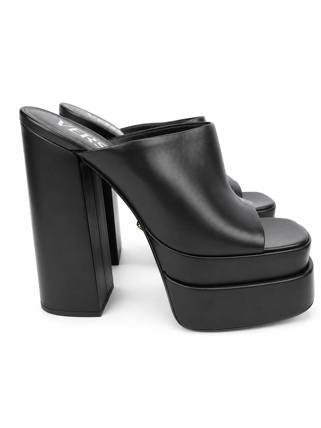 Versace Black Leather Platform Mule Sandals EU 40.5 US 10.5 Made in Italy NWOB