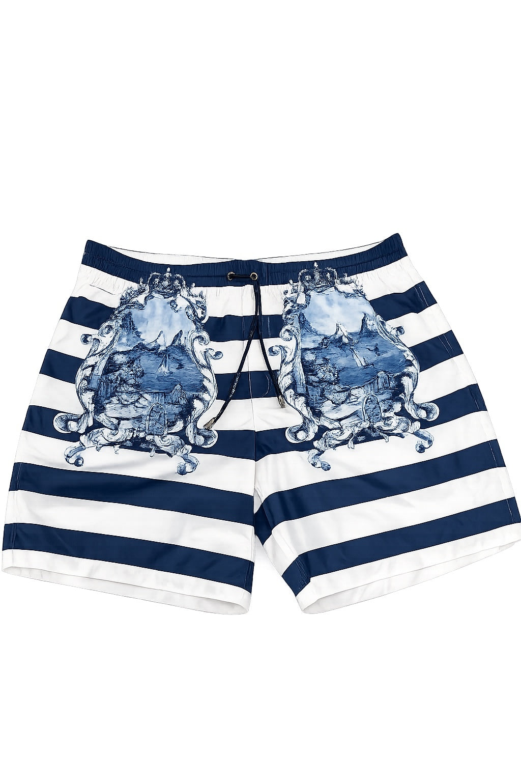 Dolce & Gabbana Capri Print Stripe Swim Shorts Blue White Men XL | NWT
