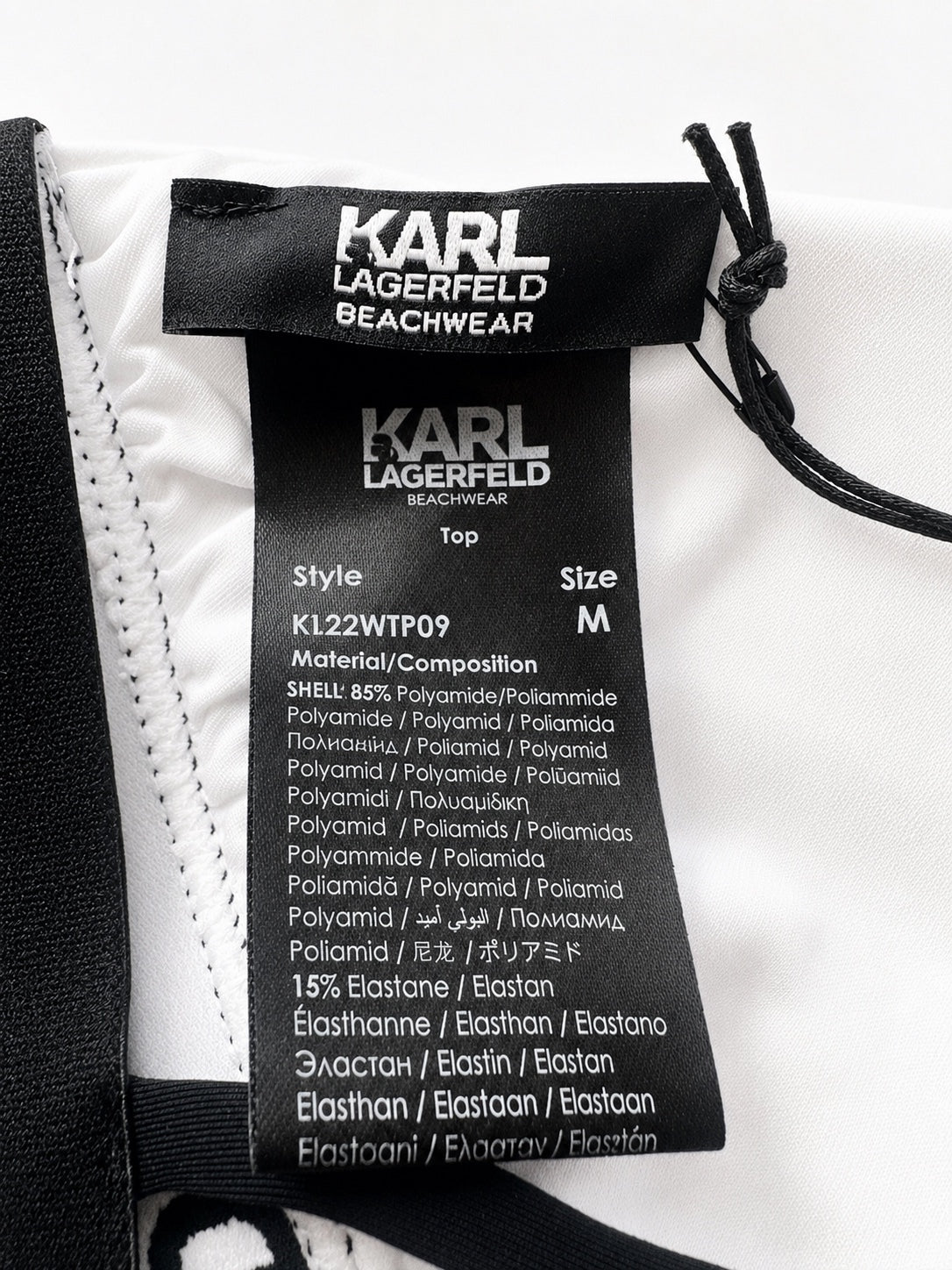 Karl Lagerfeld Logo Triangle Bikini Top Black White Color Block M | NWT