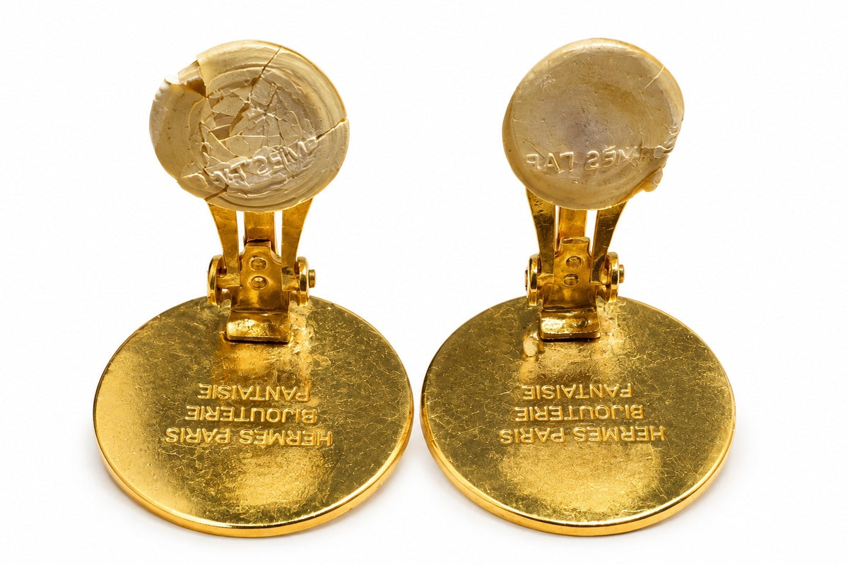 Hermès Vintage Sellier Clou de Selle Gold Clip-On Earrings