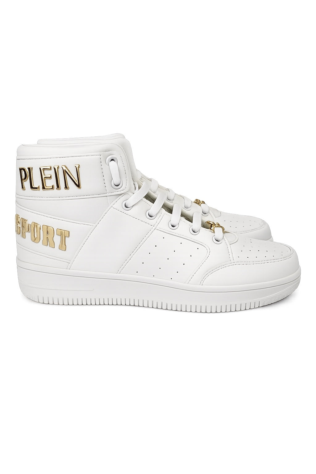 Philipp Plein Sport High Top Sneakers White Gold Logo DIPS992 EU 40 | NWB