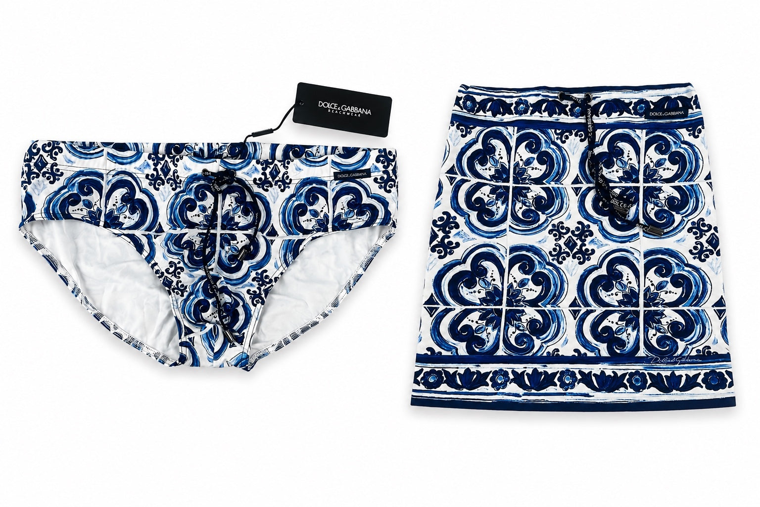 Dolce & Gabbana Majolica Print Swim Briefs Blue White Size L (IT 6 / EU XL) NWT