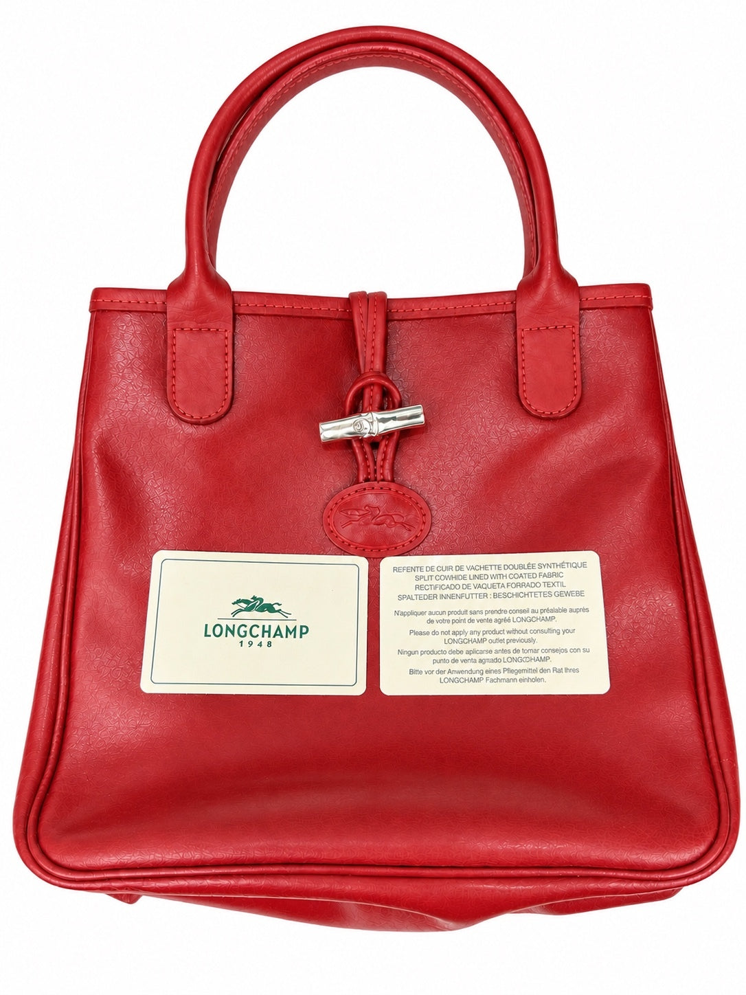 Longchamp Le Roseau Vintage Red Leather Top Handle Tote Bamboo Clasp – view 8