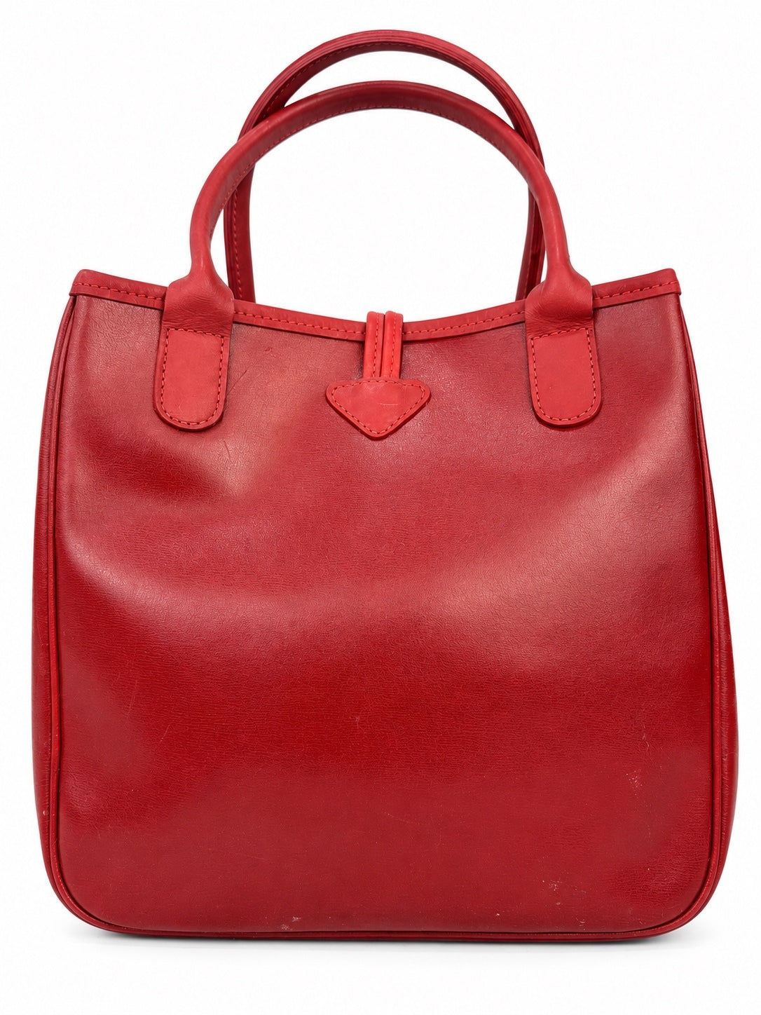 Longchamp Le Roseau Vintage Red Leather Top Handle Tote Bamboo Clasp – view 3