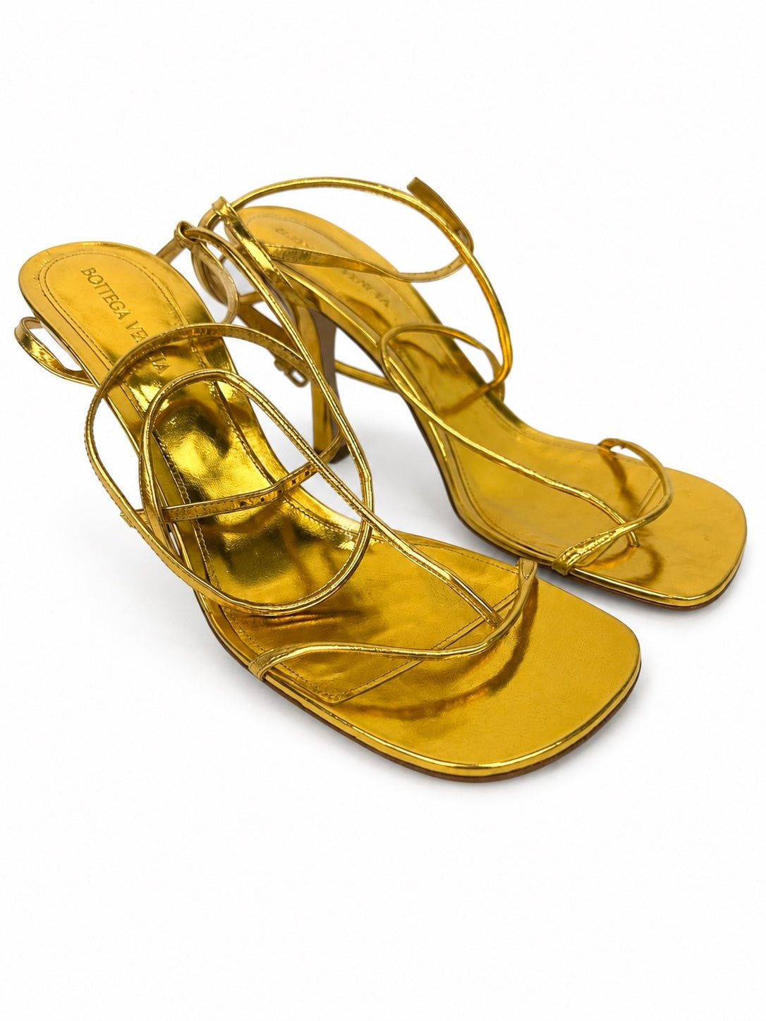 Bottega Veneta Metallic Gold Leather Strappy Sandals EU 40 | NIB