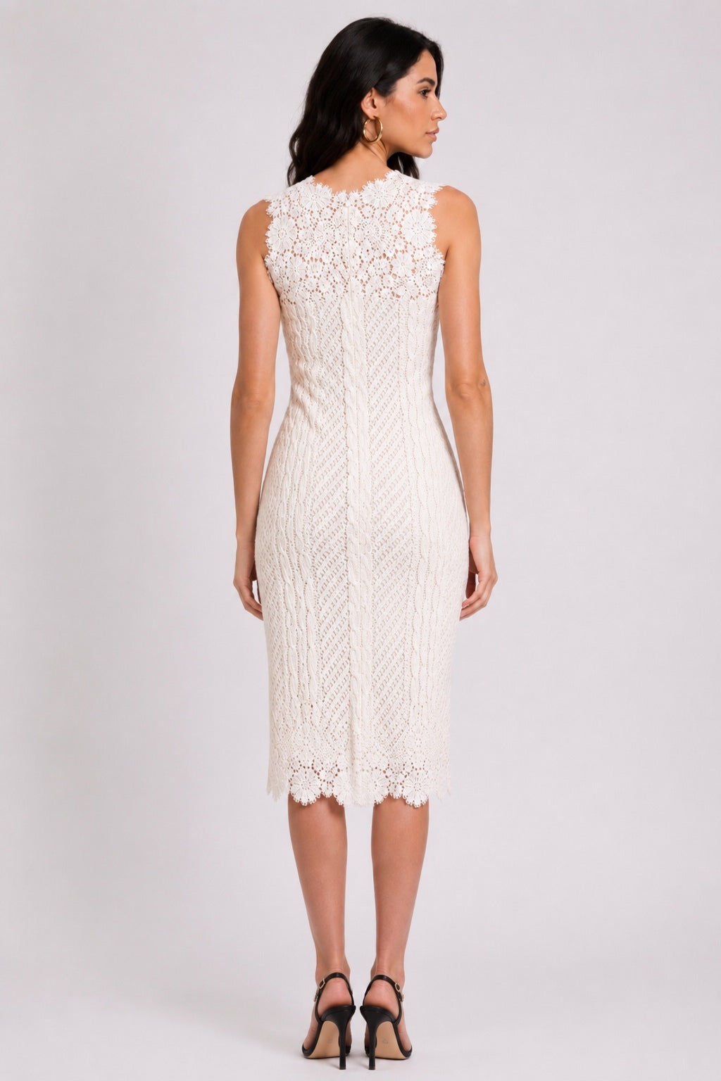 Ermanno Scervino Knit Tulle Lace Pencil Midi Dress Ivory IT 44 US 8 | NWT