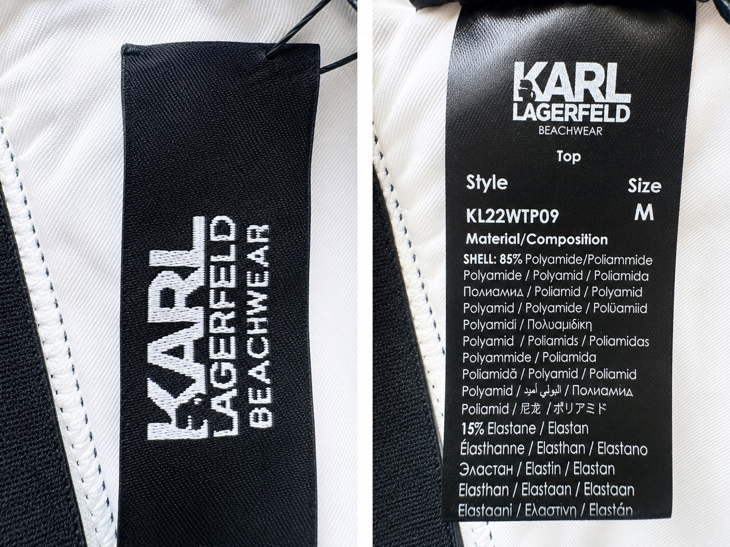 Karl Lagerfeld Logo Triangle Bikini Top Black White Color Block M | NWT