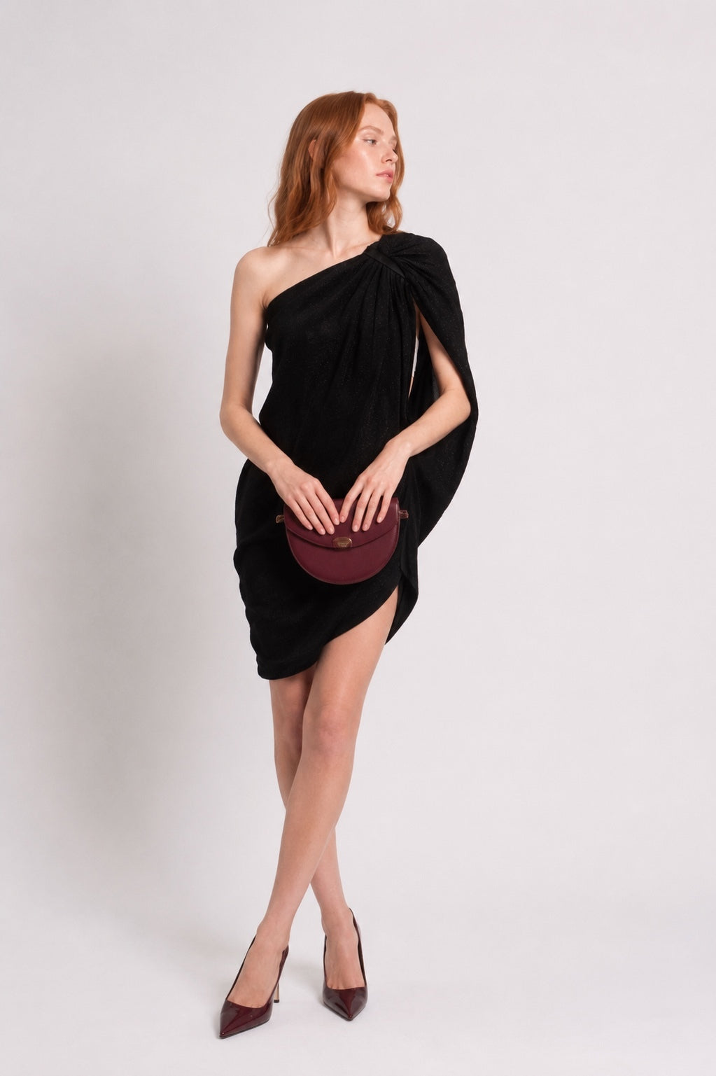 Saint Laurent One Shoulder Jacquard Draped Mini Dress Black FR 34 | NWT