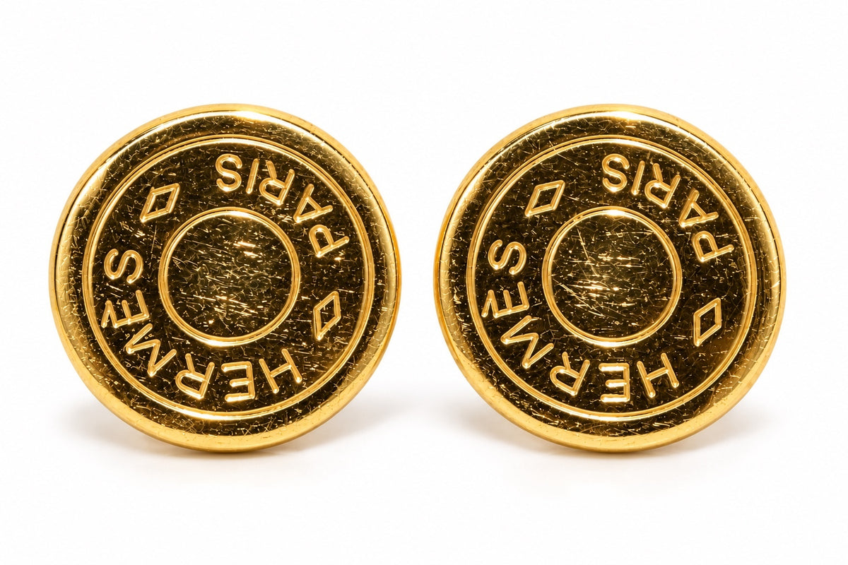 Hermès Vintage Sellier Clou de Selle Gold Clip-On Earrings