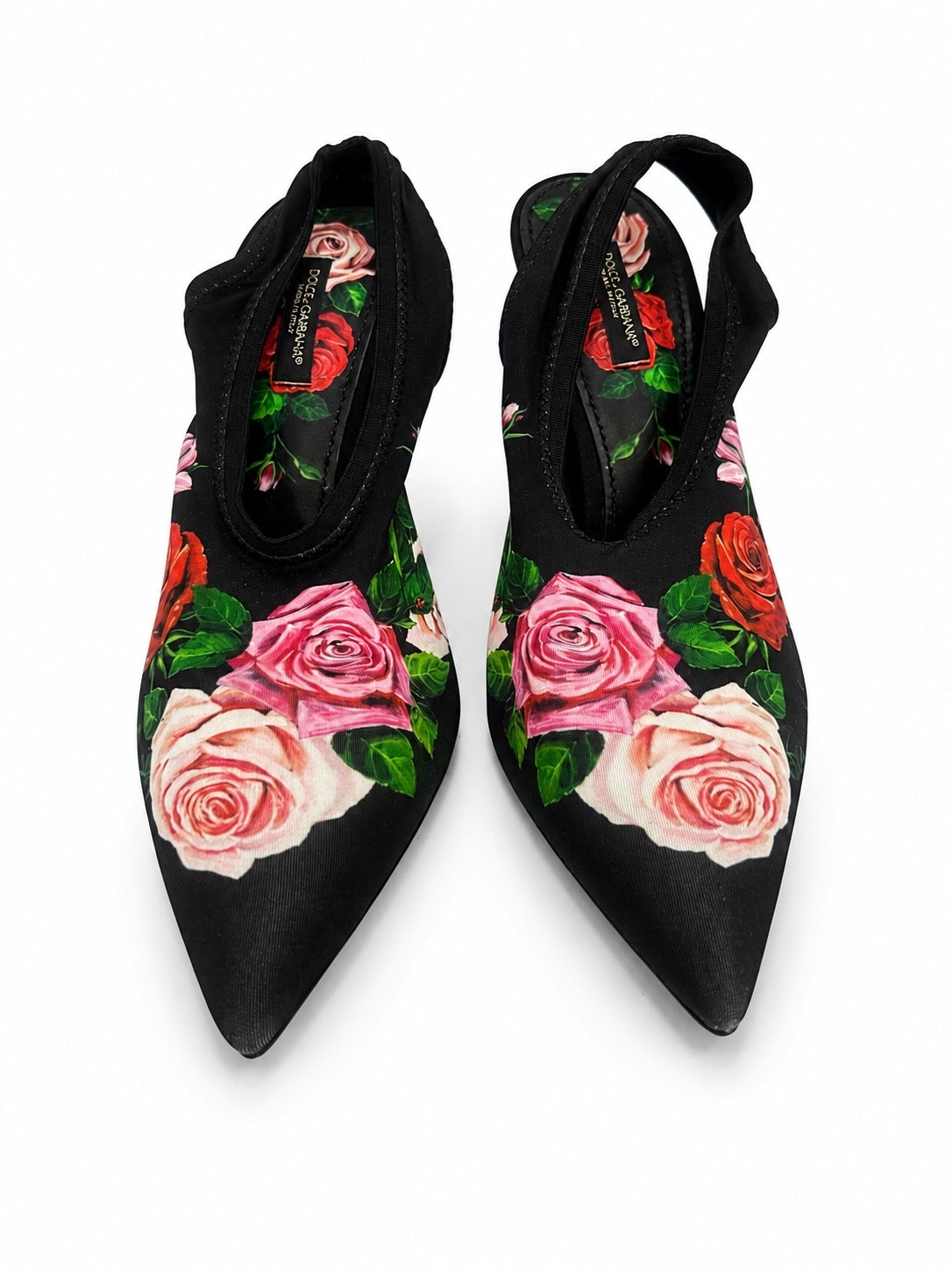 Dolce & Gabbana Rose Floral Jersey Slingback Pump Black EU 39.5 US 9.5 | NIB