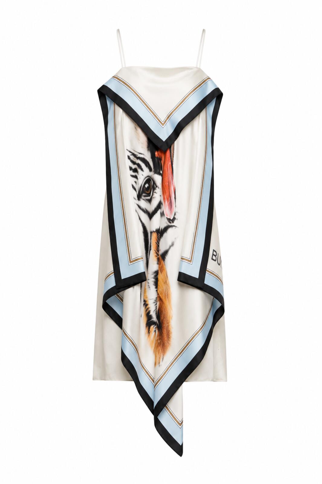 Burberry Burberry Animalia Print Silk Scarf Dress Porcelain IT 40 US 6 | NWT - Vestir