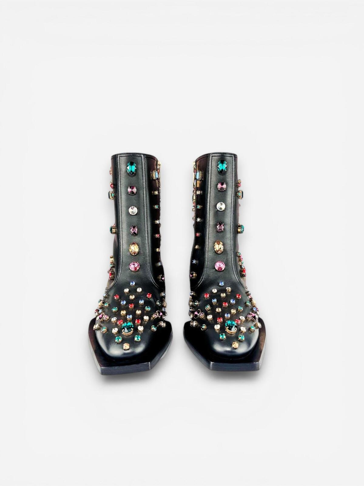 Dolce & Gabbana Crystal Rhinestone Western Cowboy Boot Black Men EU 39 | NIB
