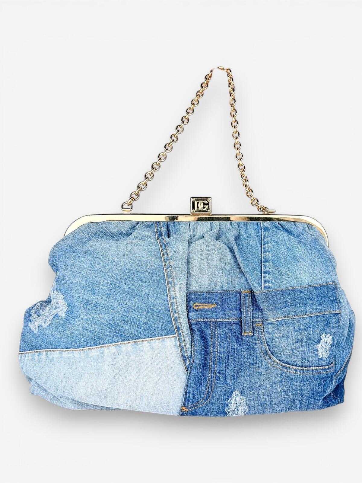 Dolce & Gabbana Patchwork Denim Frame Bag Gold Chain | Rare Collector NWT