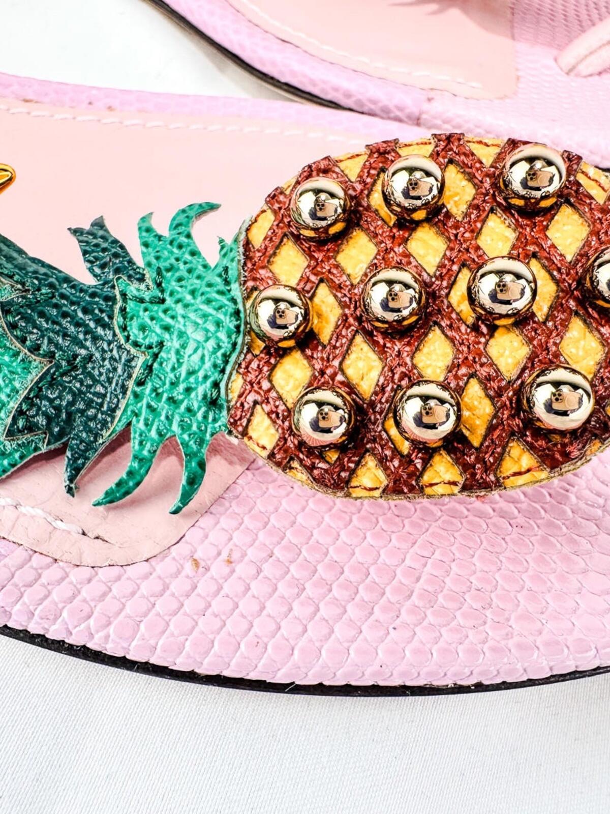 Dolce & Gabbana Pineapple Collection Pink Leather Sandal EU 40 US 9 NWT