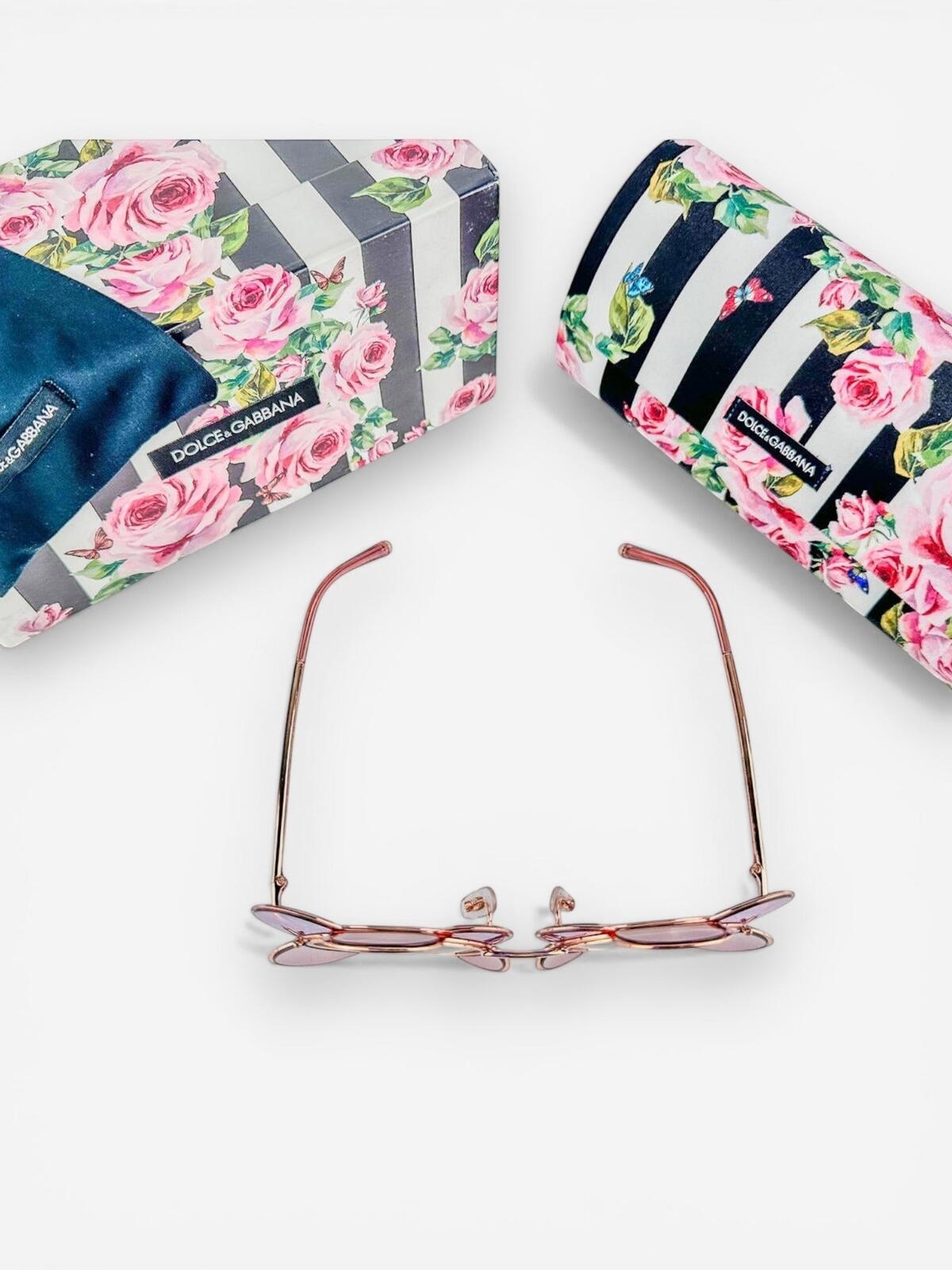 Dolce & Gabbana Flower Sunglasses Pink Rose Gold Sculptural Frame | NWT