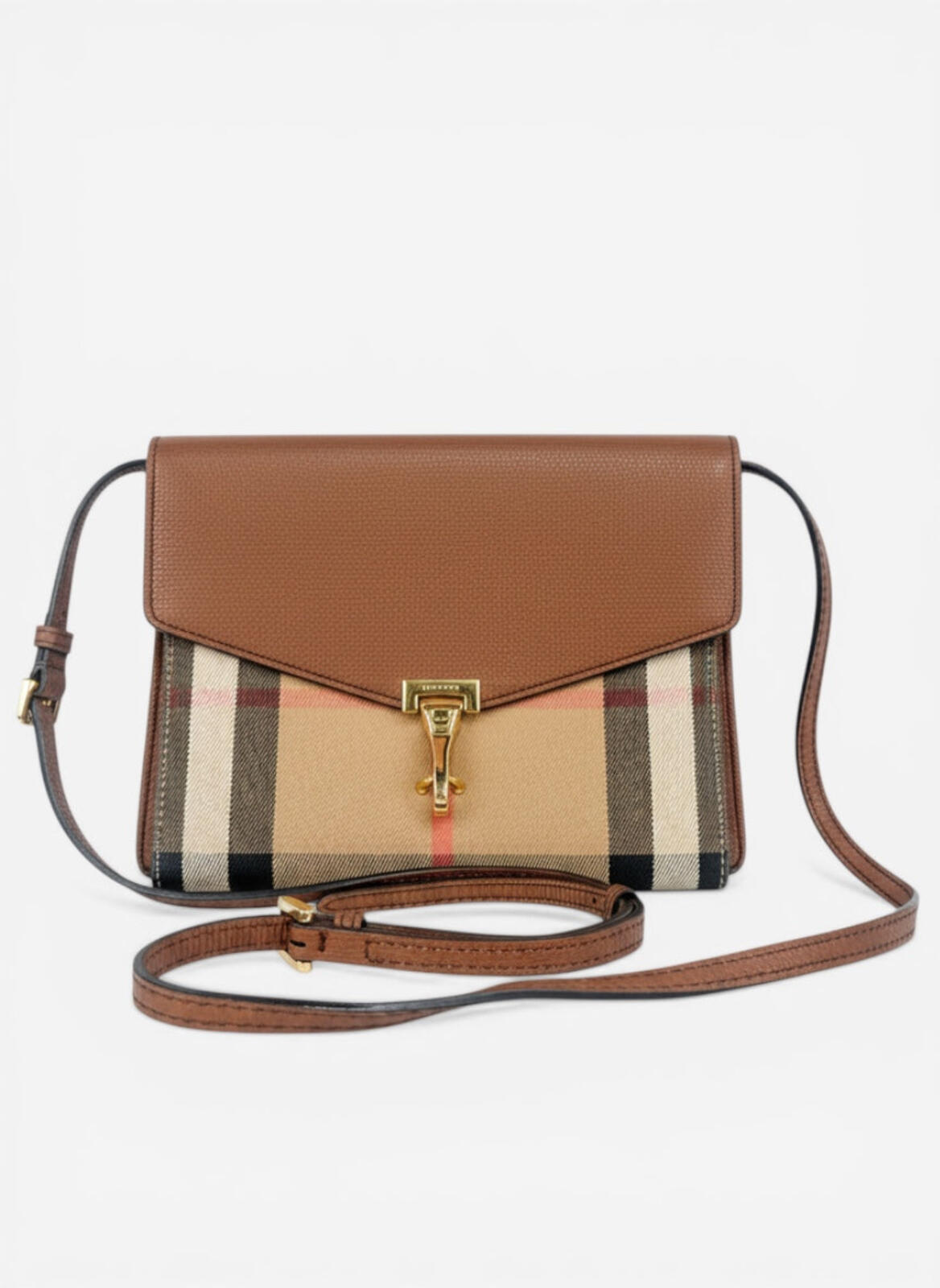 Burberry Macken House Check Canvas Tan Leather Crossbody | Very Good