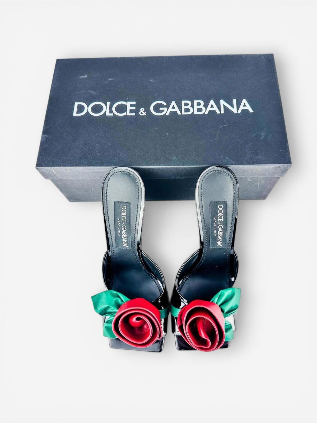 Dolce & Gabbana 3D Rose Floral Appliqué Patent Leather Mule EU 39 – view 8