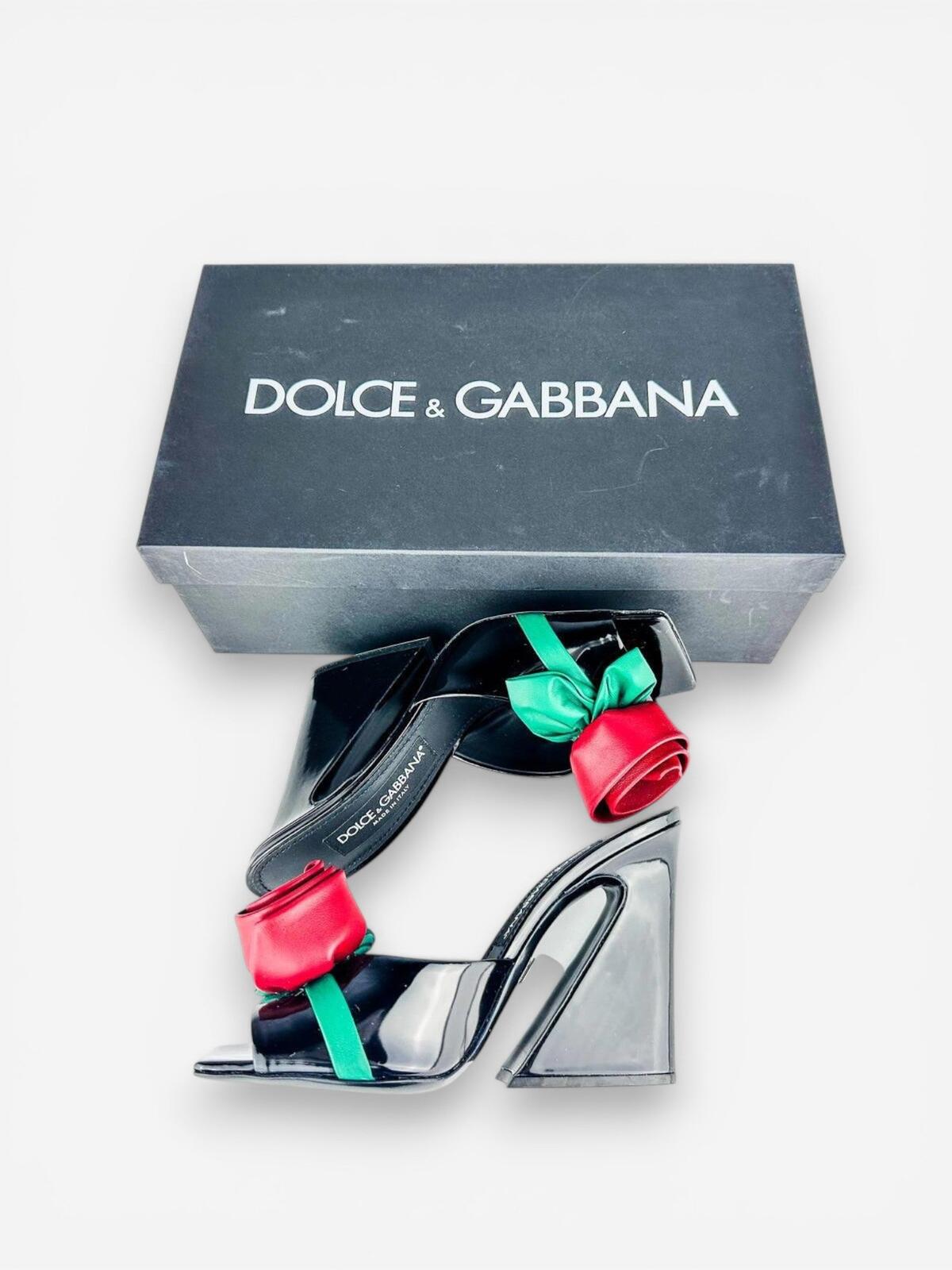 Dolce & Gabbana 3D Rose Floral Appliqué Patent Leather Mule EU 39 – view 5