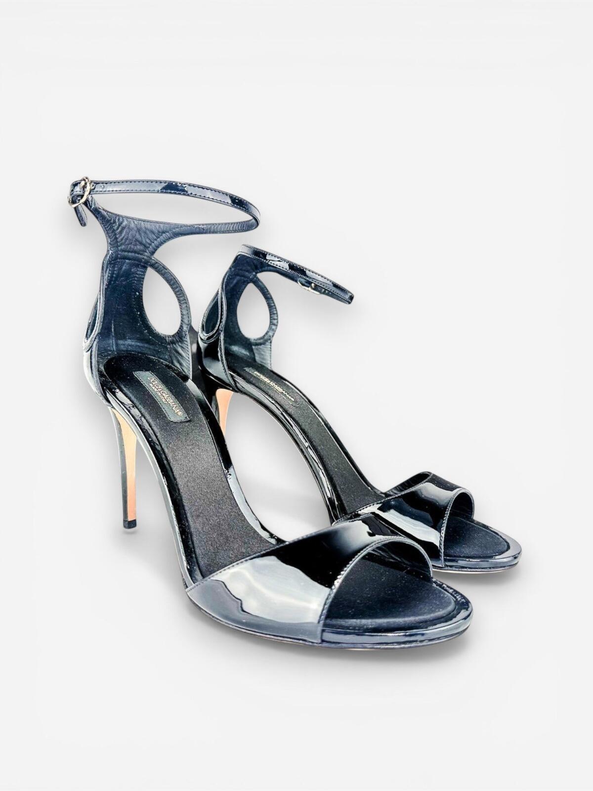 Dolce & Gabbana Dolce & Gabbana Black Patent Strappy Stiletto Sandal EU 39 US 9 | NWT - Vestir