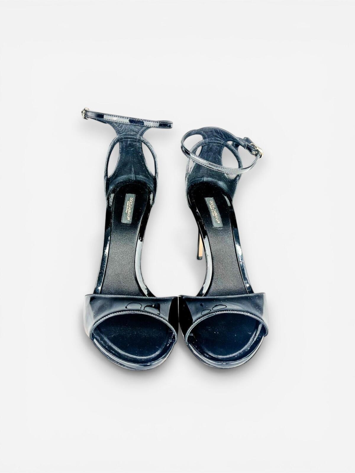 Dolce & Gabbana Black Patent Strappy Stiletto Sandal EU 39 US 9 – view 3