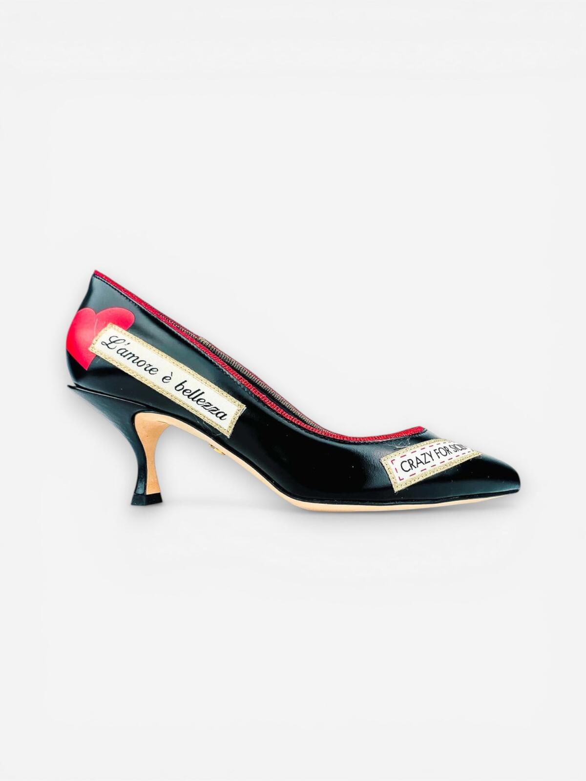 Dolce & Gabbana Lori Crazy for Sicily Patch Pump Black Red EU 35 US 5 – view 4