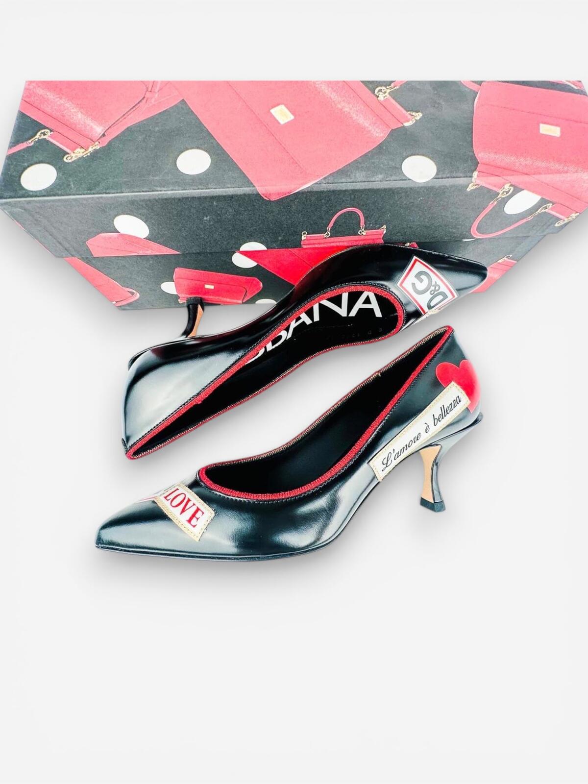 Dolce & Gabbana Lori Crazy for Sicily Patch Pump Black Red EU 35 US 5 – view 7
