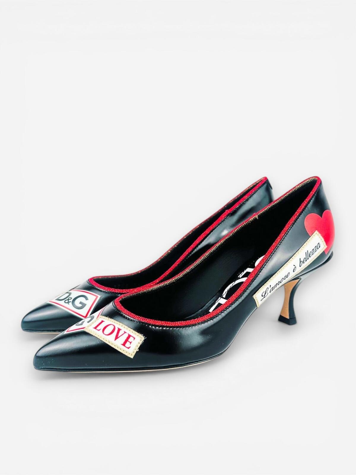 Dolce & Gabbana Dolce & Gabbana Lori Crazy for Sicily Patch Pump Black Red EU 35 US 5 | NIB - Vestir