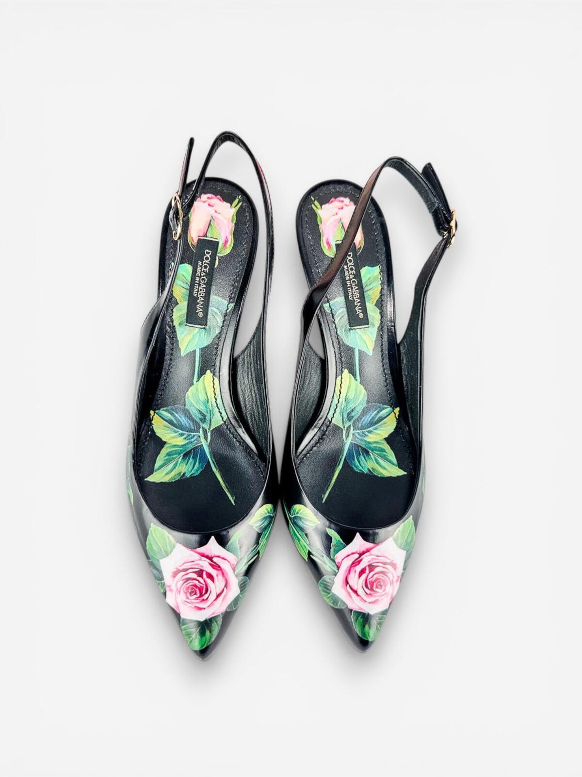 Dolce & Gabbana Dolce & Gabbana Lori Rose Floral Leather Slingback Pump EU 35 US 5 | New Rare - Vestir