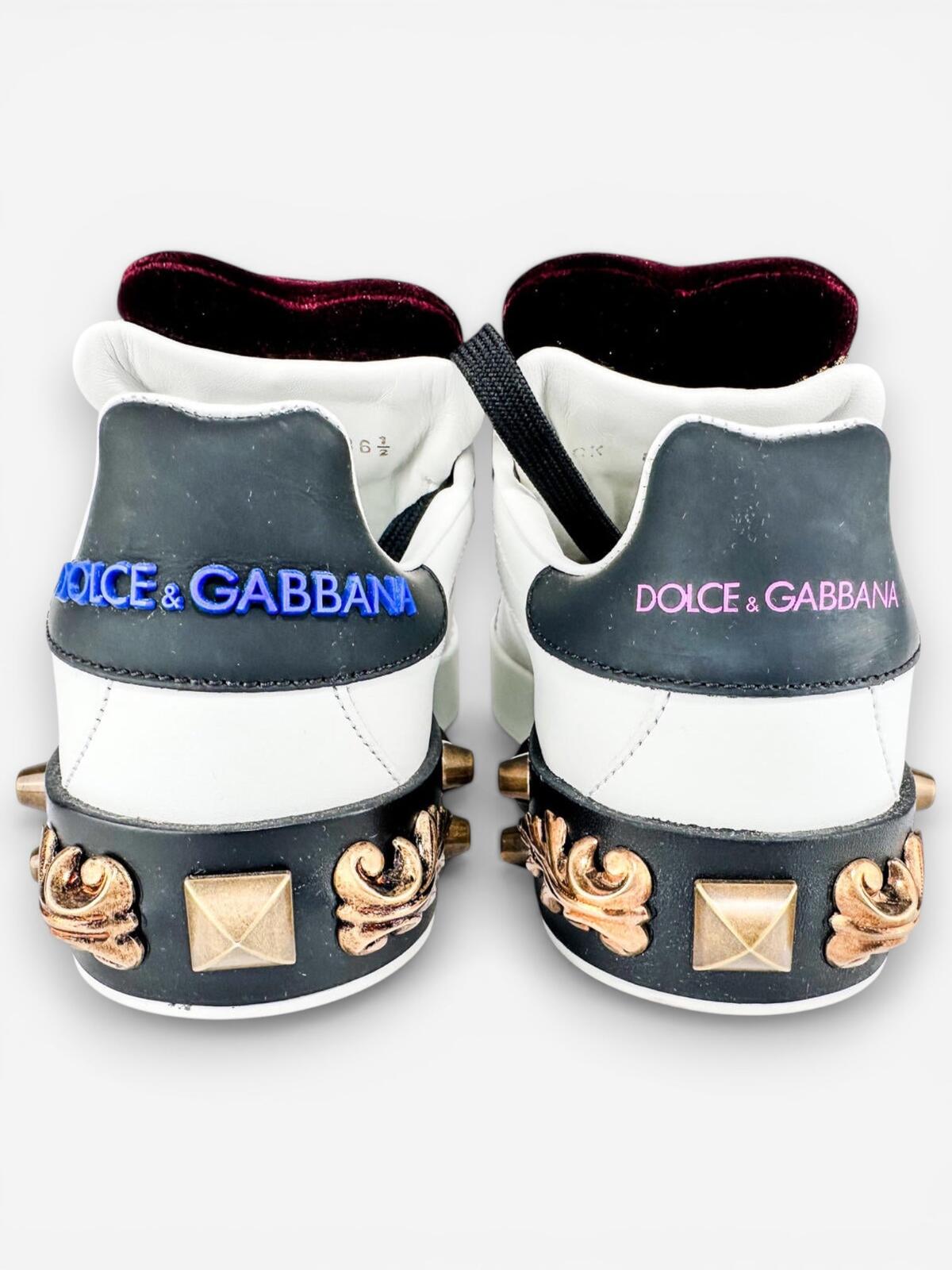 Dolce & Gabbana Portofino Heart Stud Leather Sneaker EU 36.5 US 6.5 – view 6