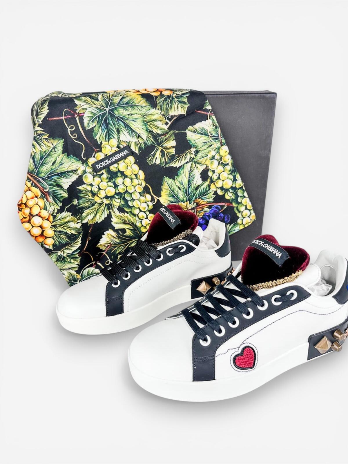 Dolce & Gabbana Portofino Heart Stud Leather Sneaker EU 36.5 US 6.5 – view 3