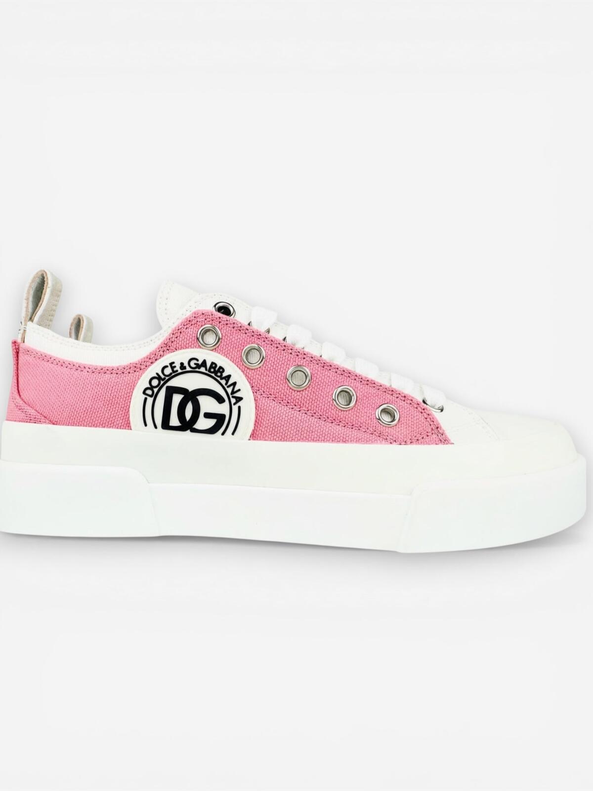 Dolce & Gabbana Portofino Layered White Pink DG Logo Sneaker EU 36 – view 3