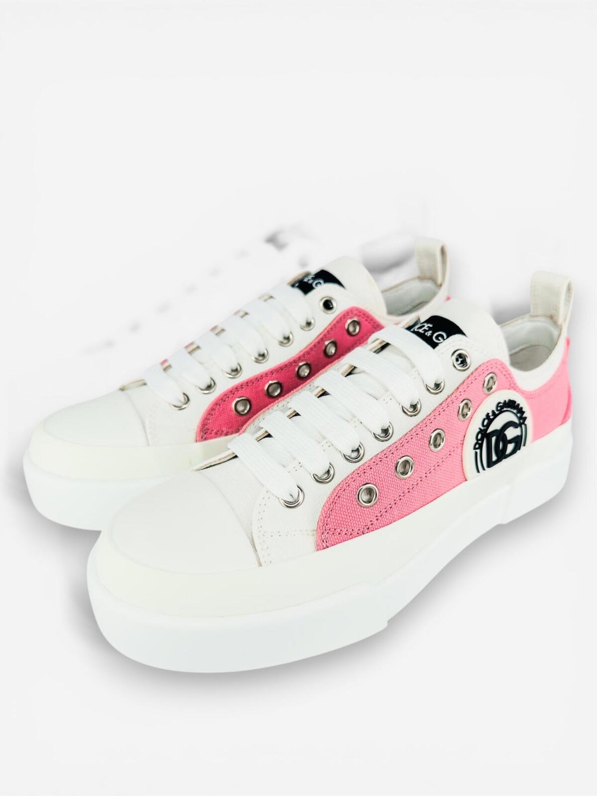 Dolce & Gabbana Dolce & Gabbana Portofino Layered White Pink DG Logo Sneaker EU 36 | NIB - Vestir