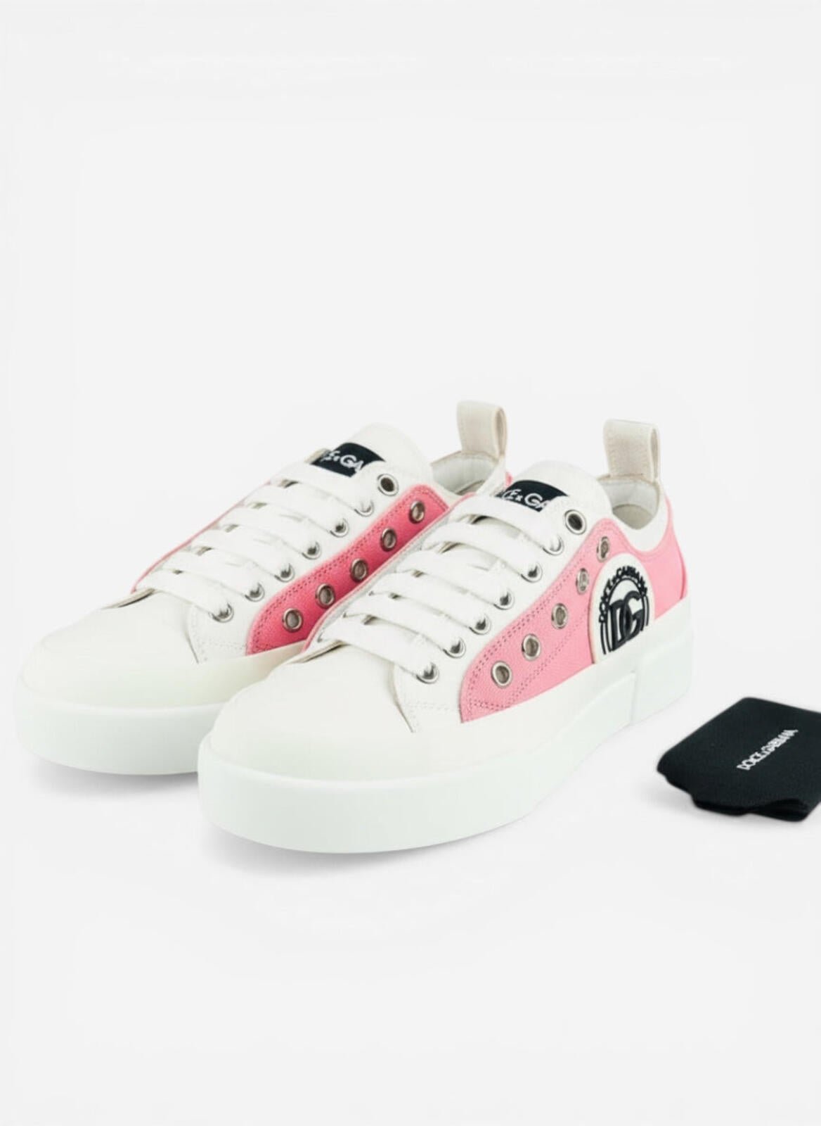 Dolce & Gabbana Dolce & Gabbana Portofino Layered White Pink DG Logo Sneaker EU 36 | NIB - Vestir