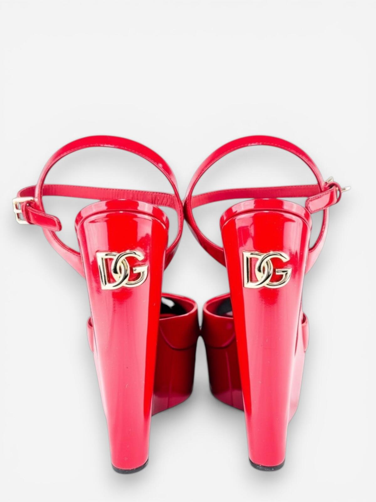 Dolce & Gabbana Red Patent Leather Platform Wedge Sandal EU 39 US 8 – view 4