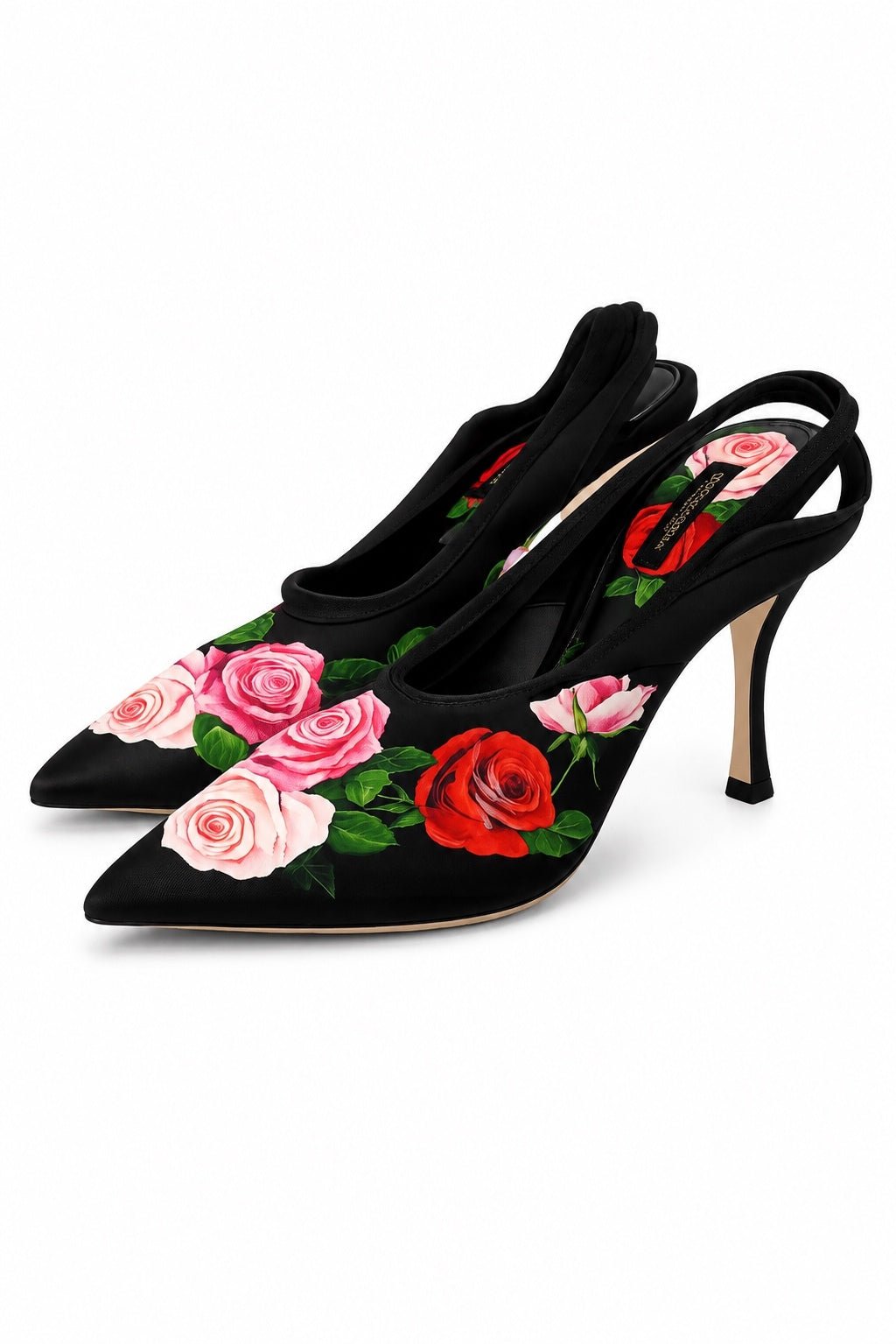 Dolce & Gabbana Dolce & Gabbana Rose Floral Jersey Slingback Pump Black EU 39.5 US 9.5 | NIB - Vestir