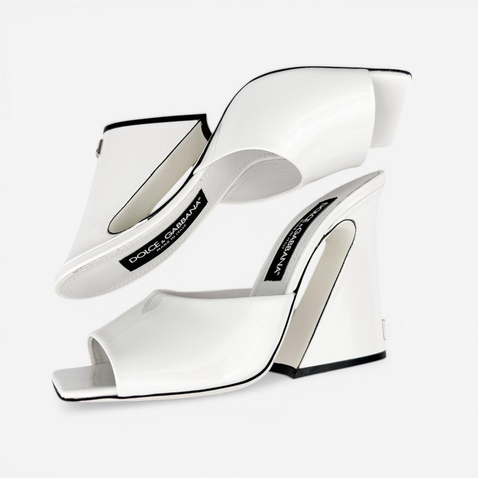 Dolce & Gabbana Dolce & Gabbana White Patent Calfskin Square-Toe Mule Heels EU 39 US 9 | NIB - Vestir