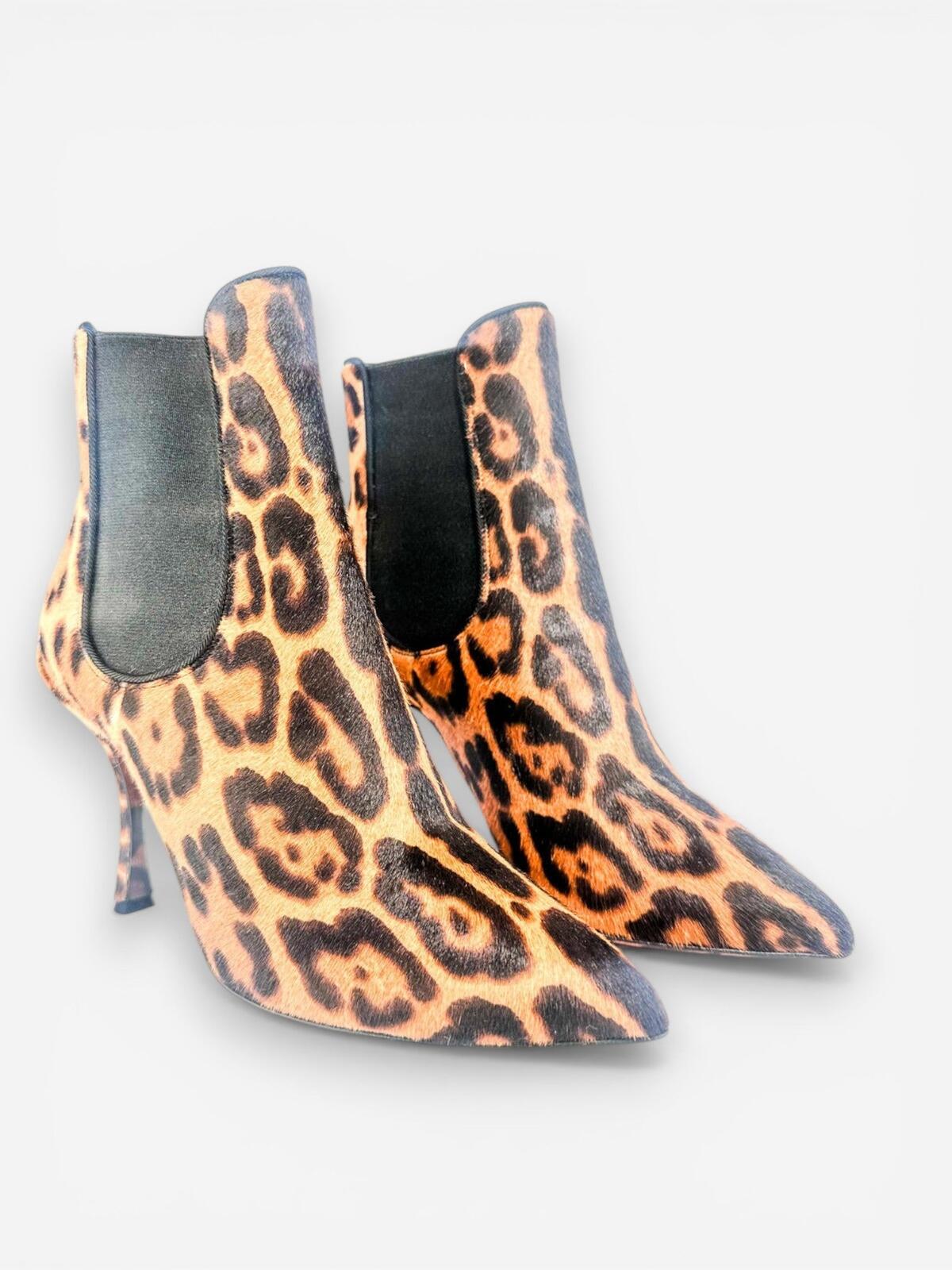 Dolce & Gabbana Leopard Calf Hair Stiletto Ankle Boot EU 36.5 US 6|NIB