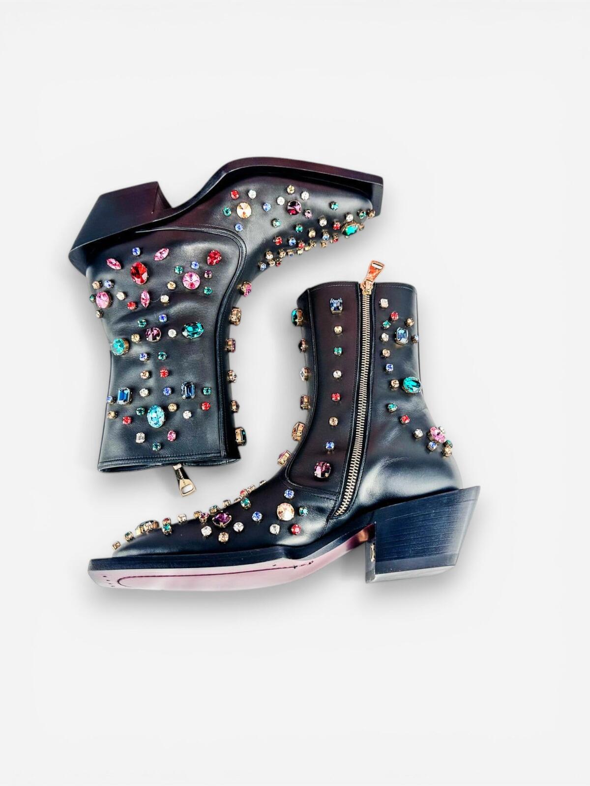 Dolce & Gabbana Crystal Rhinestone Western Cowboy Boot Black Men EU 39 | NIB