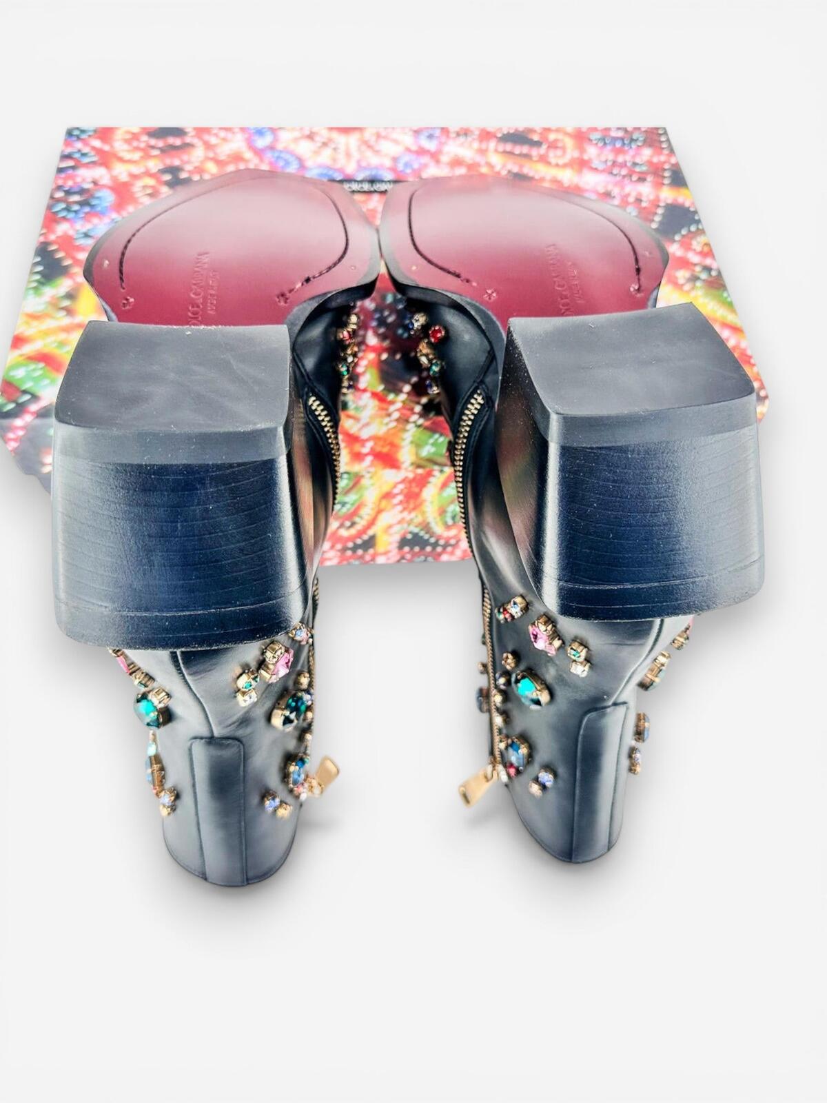Dolce & Gabbana Crystal Rhinestone Western Cowboy Boot Black Men EU 39 | NIB