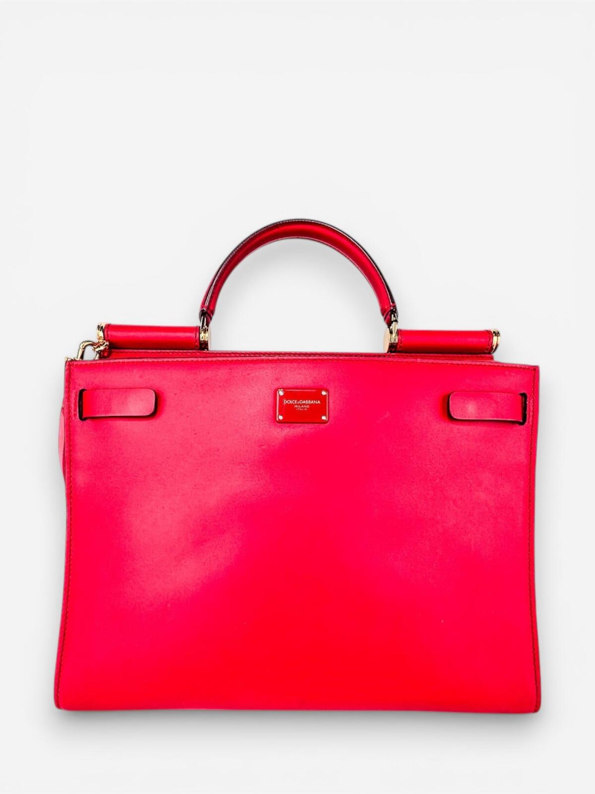 Dolce & Gabbana Sicily 62 Red Leather Top Handle Bag NWT